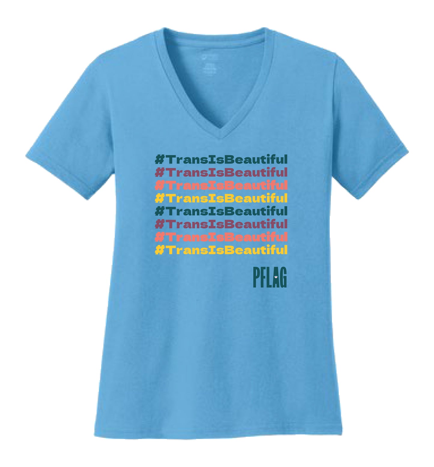 #TransIsBeautiful - Fitted-Cut V-Neck Short Sleeve Light Blue T-Shirt