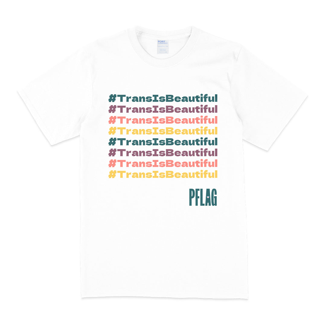 #TransIsBeautiful - Crewneck T-Shirt - Teal PFLAG Logo (PM)