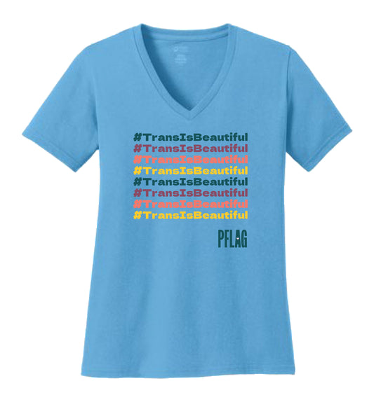 #TransIsBeautiful - Fitted-Cut V-Neck Short Sleeve Light Blue T-Shirt