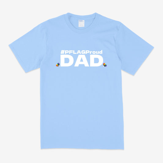 #PFLAGProud Dad - Wide-Cut Crewneck Short Sleeve Light Blue (White Logo) T-Shirt