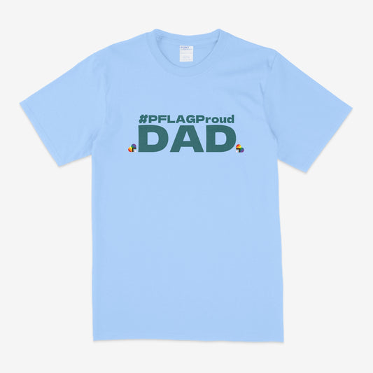 #PFLAGProud Dad - Wide-Cut Crewneck Short Sleeve Light Blue (Teal Logo) T-Shirt