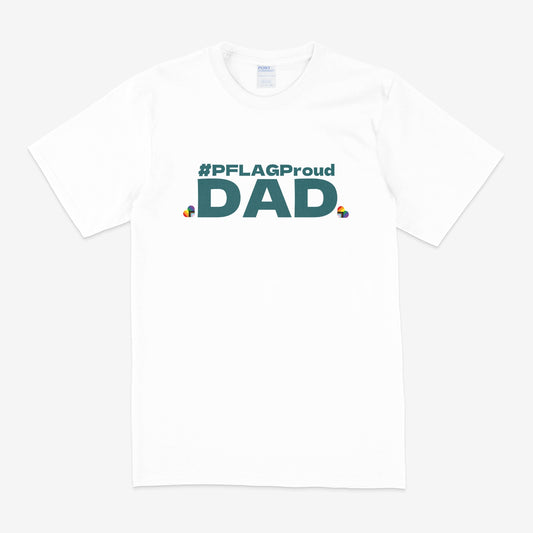 #PFLAGProud Dad - Wide-Cut Crewneck Short Sleeve White (Teal Logo) T-Shirt