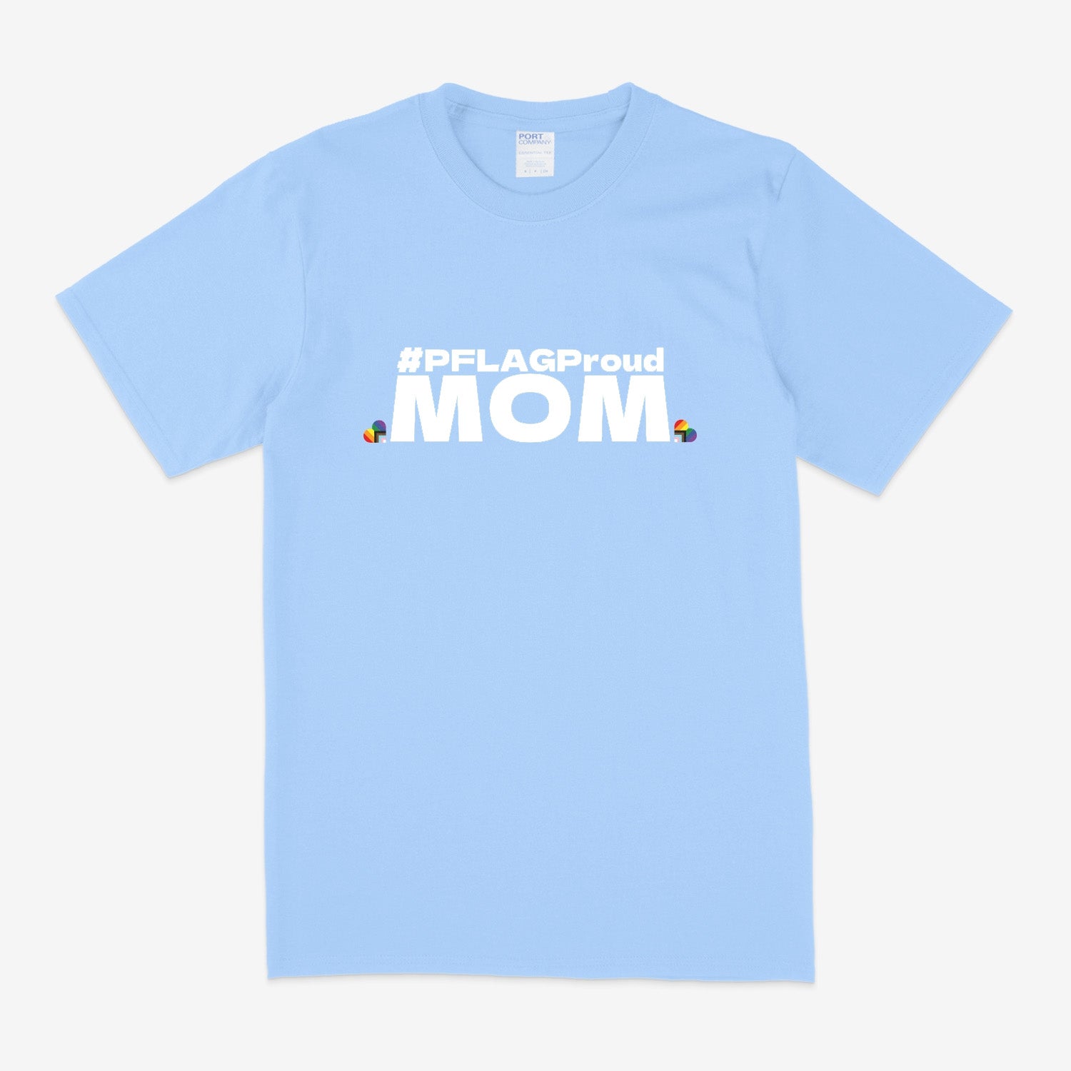 #PFLAGProud Mom - Wide-Cut Crewneck Short Sleeve Light Blue (White Log ...
