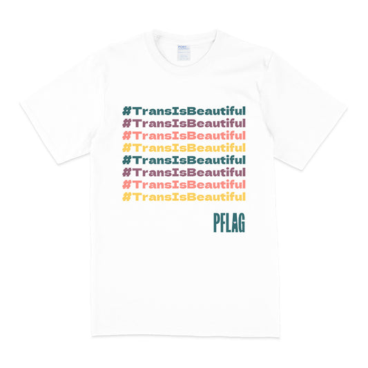 #TransIsBeautiful - Crewneck T-Shirt - Teal PFLAG Logo (PM)